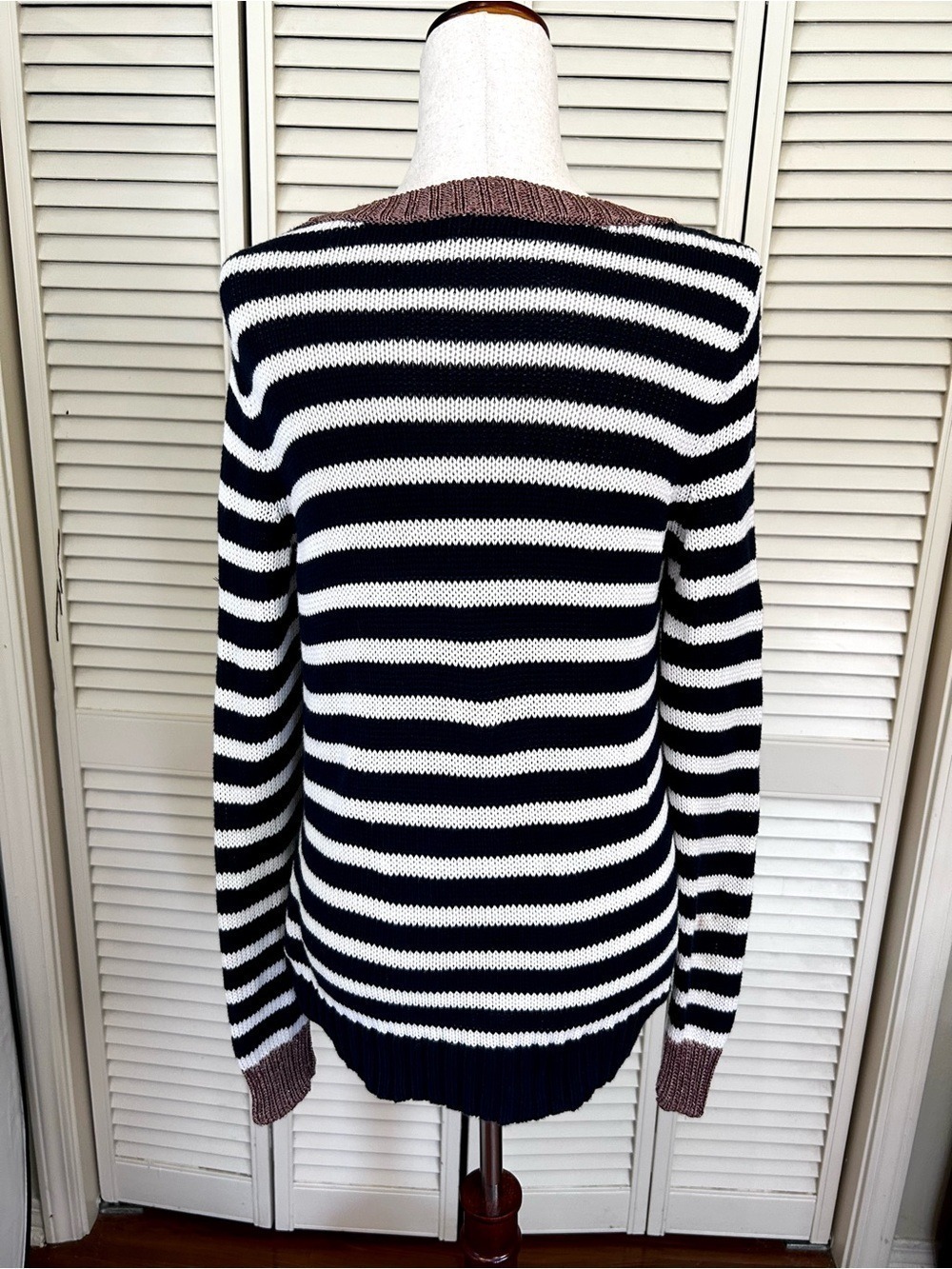 Banana Republic Sweater Navy White Striped Cotton Large - Picture 2 of 9